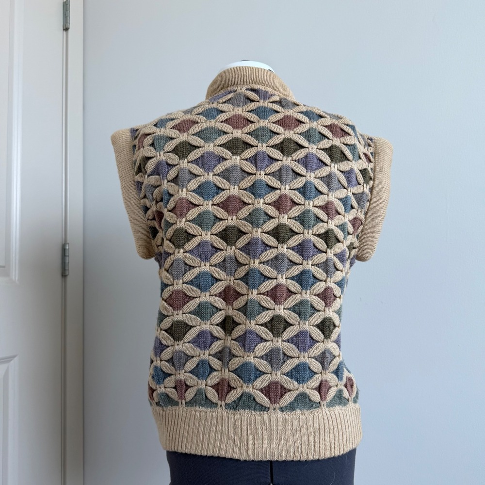 Vintage Geometric Knit Button Front Sleevless Sweater Size Medium - Picture 8 of 8